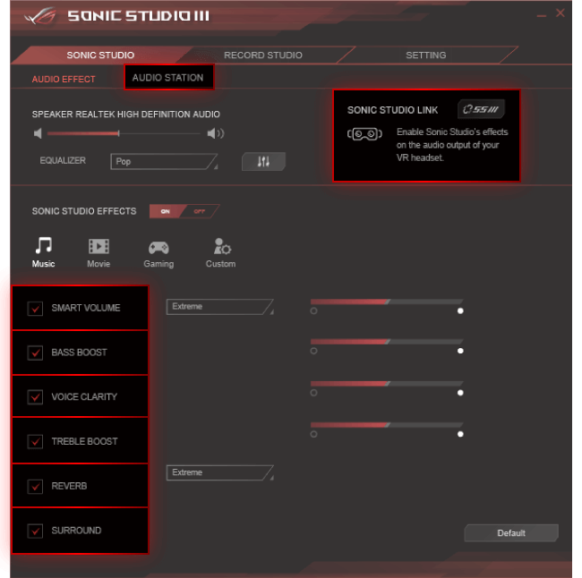 Sonic Studio III Audio Station UI