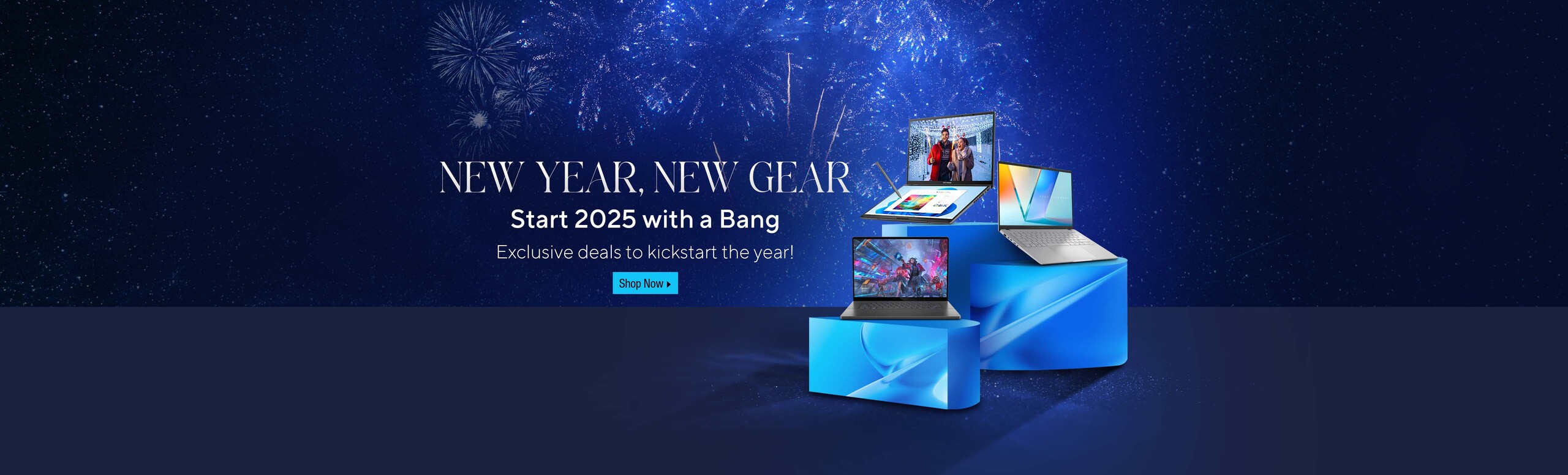 Image of 3 laptops New Year, New Gear Start 2025 with a Bang.  Exclusive deals to kickstart the year!  Shop Now