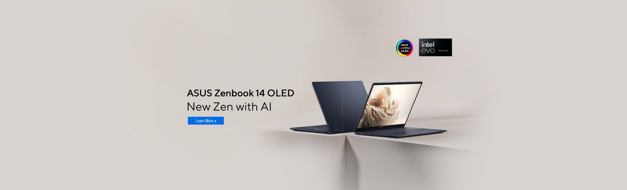 Zenbook 14 OLED Image of 2 laptops  New Zen with AI