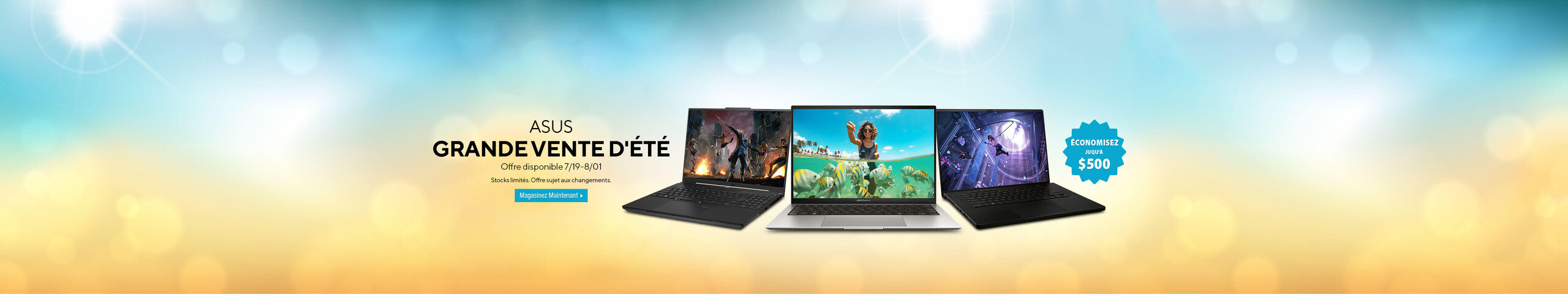 Image of 3 Laptops ASUS GRANDE VENTE D'ÉTÉ Offre disponible 7/19 - 8/01 Stocks limités. Offre sujet aux changements. Discount bubble: Économisez juqu'à $500 Magasinez Maintenant