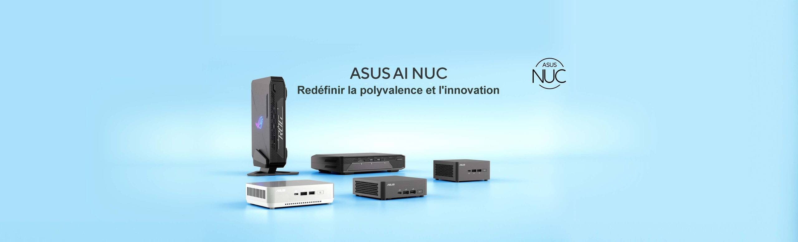 The ASUS AI Series product image includes the NUC 14 Pro, NUC 14 Pro+, NUC 14 Performance, and ROG NUC.