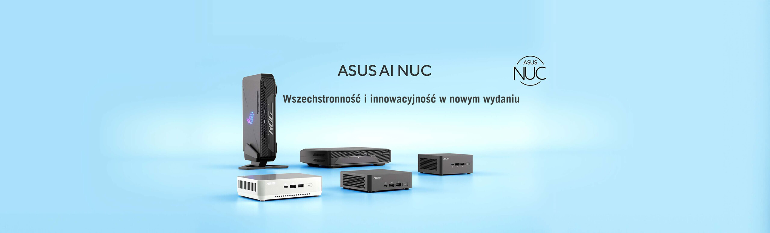 The ASUS AI Series product image includes the NUC 14 Pro, NUC 14 Pro+, NUC 14 Performance, and ROG NUC.