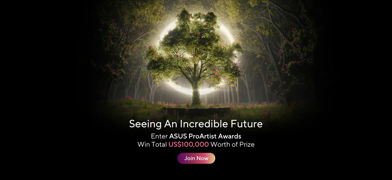 This is the banner about ASUS ProArtist Awards 2023, a global design competition thats open for all ages. The theme is Seeing An Incredible Future. Submission starts from Apr 15th to July 15th. Prize worths over USD $100,000.