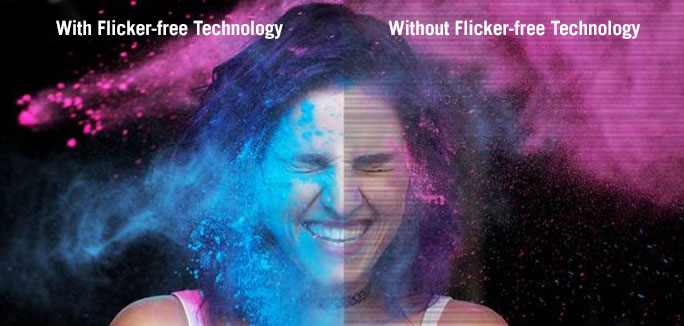 L’image montre la différence avec ou sans la technologie ASUS Flicker-Free.