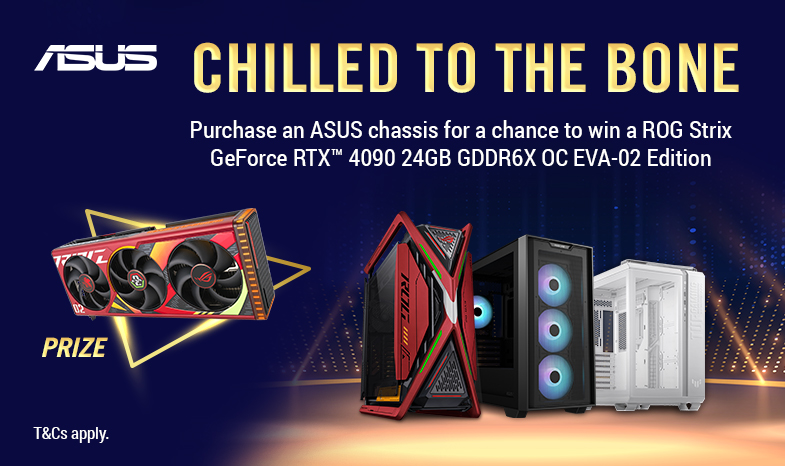 Purchase an ASUS chassis for a chance to win a ROG Strix GeForce RTX™ 4090 24GB GDDR6X OC EVA-02 Edition
