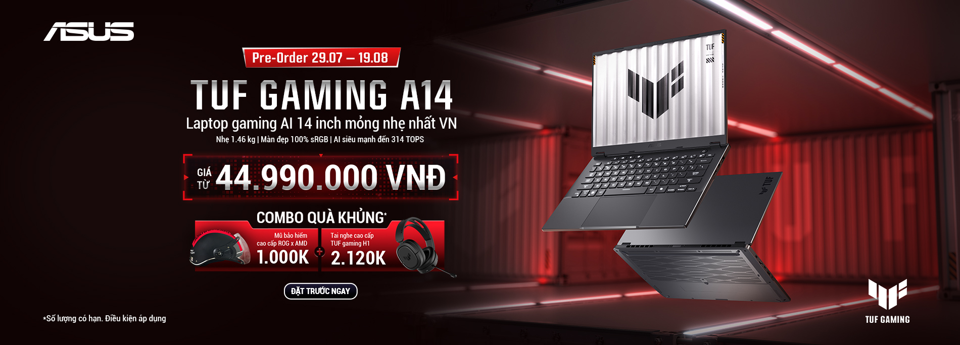 Pre-order: ASUS TUF Gaming A14 - Laptop Gaming AI 14 inch mỏng nhẹ nhất Việt Nam 