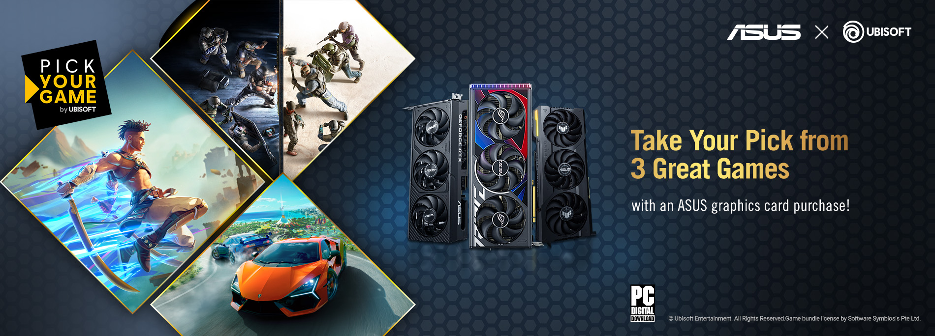 Take your pick of 3 great games with an ASUS graphics card purchase!