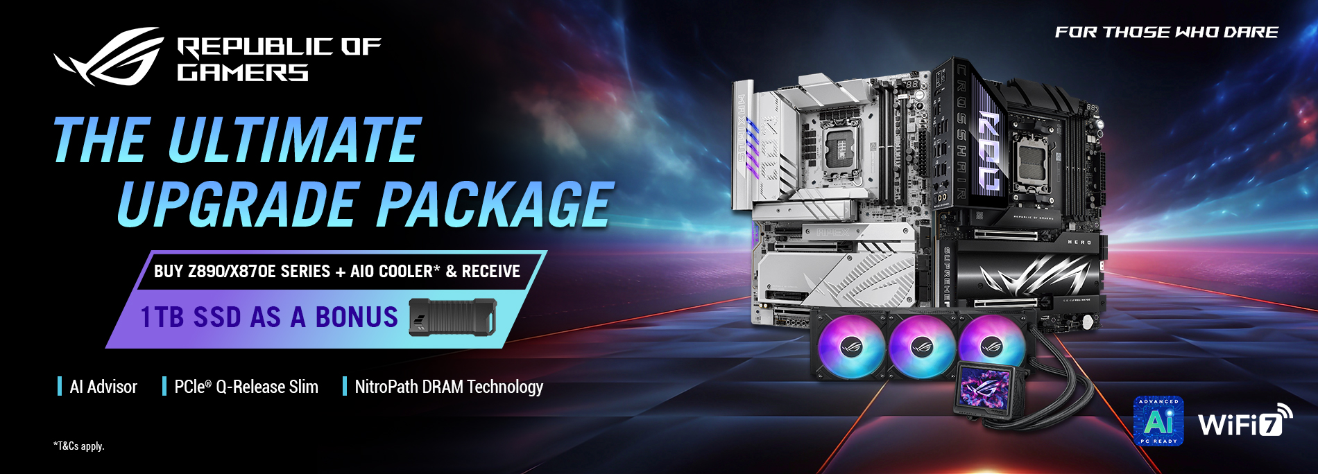 Purchase an eligible Z890 or X870 series motherboard plus an eligible AIO Cooler to receive 1TB SSD as a bonus.