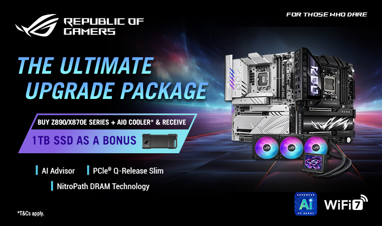 Purchase an eligible Z890 or X870 series motherboard plus an eligible AIO Cooler to receive 1TB SSD as a bonus.