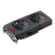 ASUS Expedition Radeon RX 570 graphics card, front angled view, highlighting the fans, I/O ports