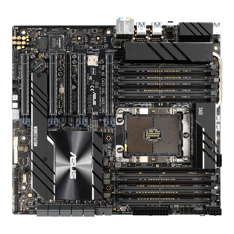 Pro WS C621-64L SAGE/10G motherboard, front view 