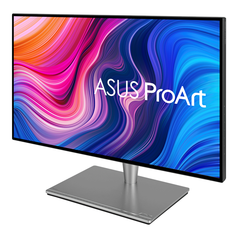 ProArt Display PA27AC, front view, tilted 45 degrees