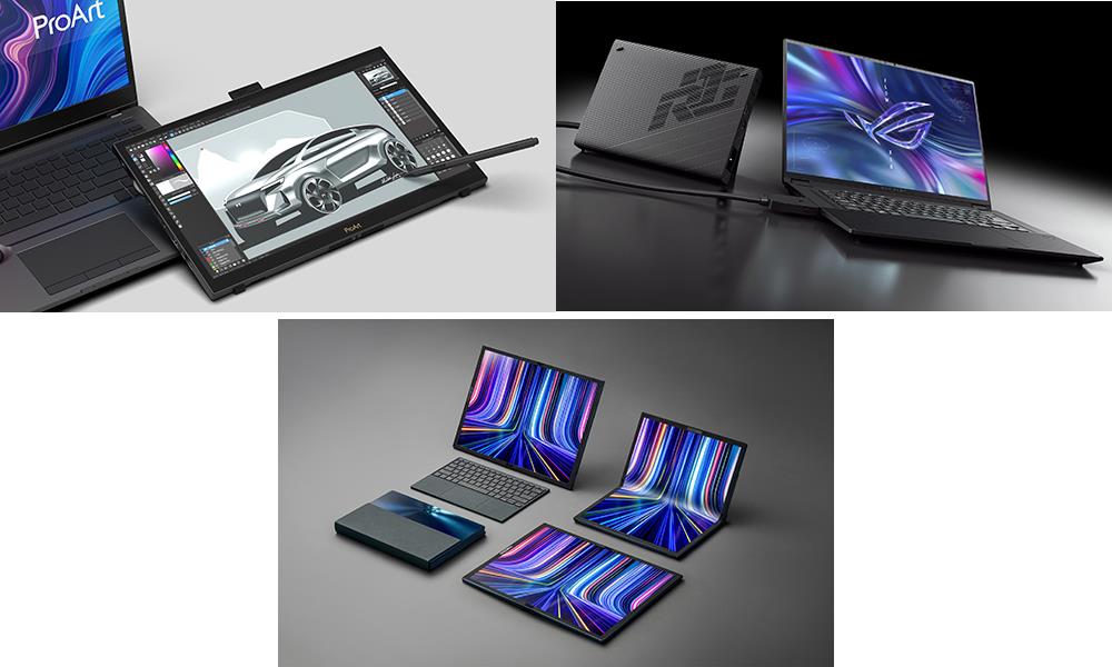 消費筆電獲獎產品Zenbook 17 Fold OLED(UX9702)/電競筆電獲獎產品ROG FLOW X16/顯示器獲獎產品ProArt Display PA169CDV