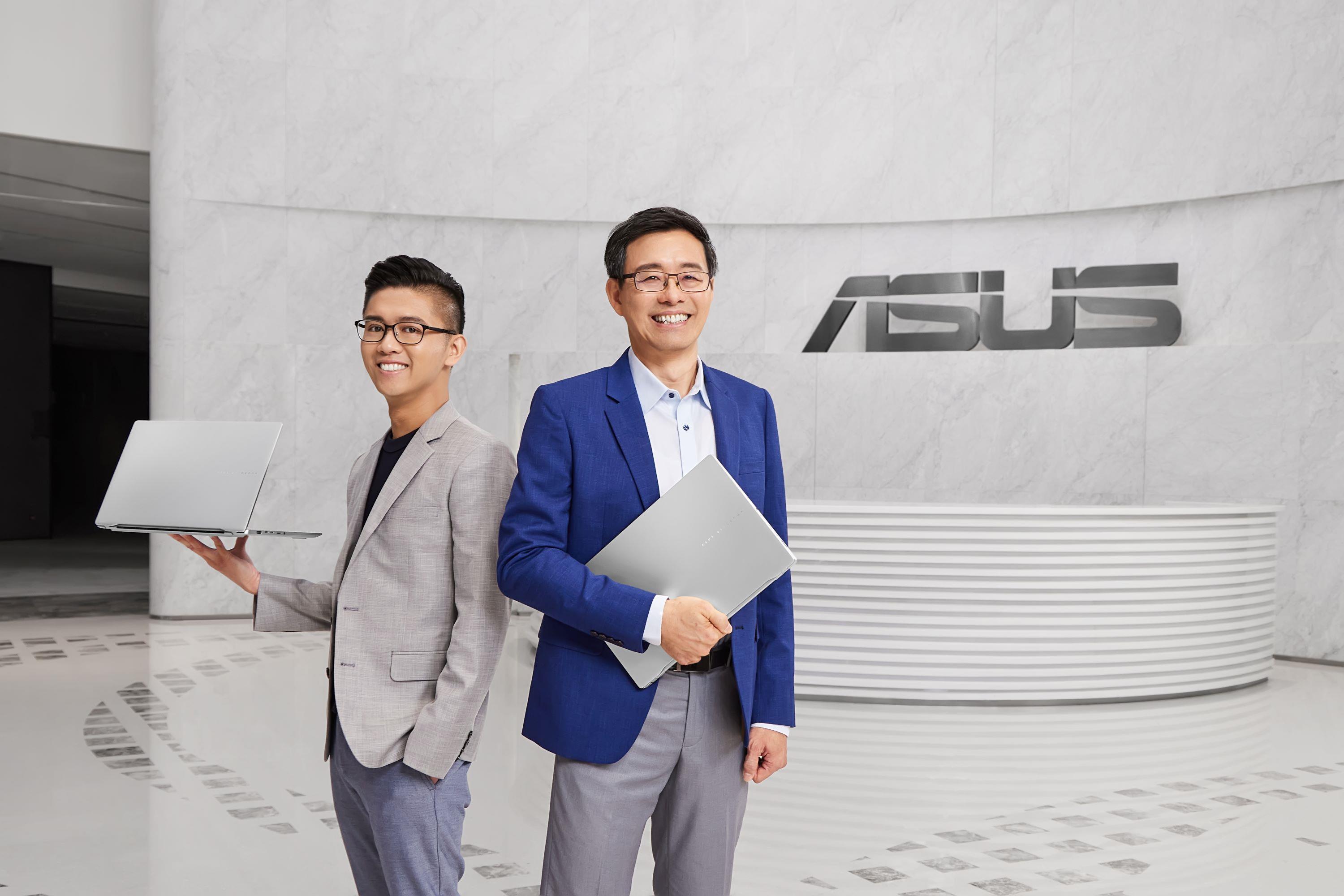Two men standing in ASUS branded room with the new Vivobook S 15