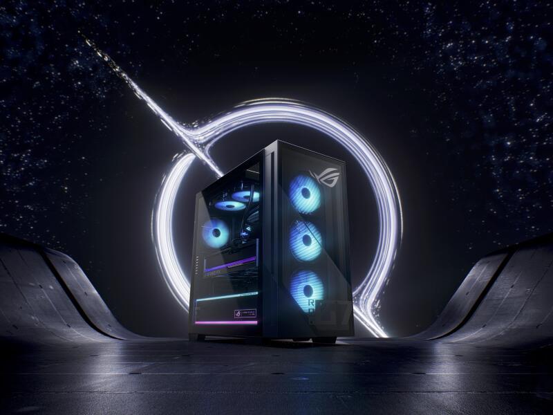 The ROG G700 Gaming Desktop in a dark setting