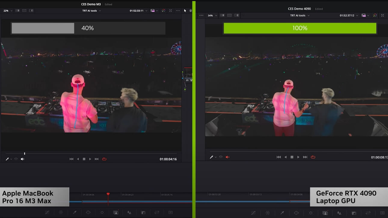 Video editing UI with Apple M2 and with GeForce RTX 4090