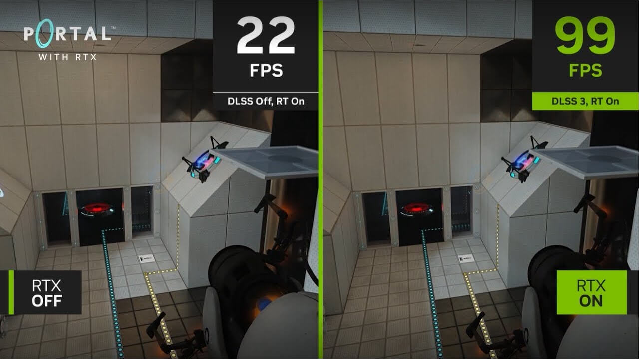 real-time gameplay with ROG Strix GeForce RTX 4090 and NVIDIA DLSS 3 on/off comparison