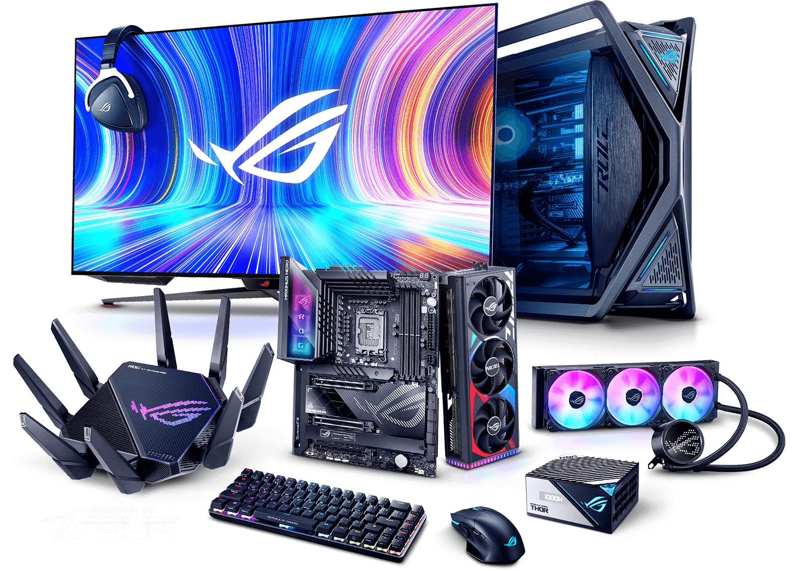 Collection of Powered by ASUS hardware with Powered by ASUS logo