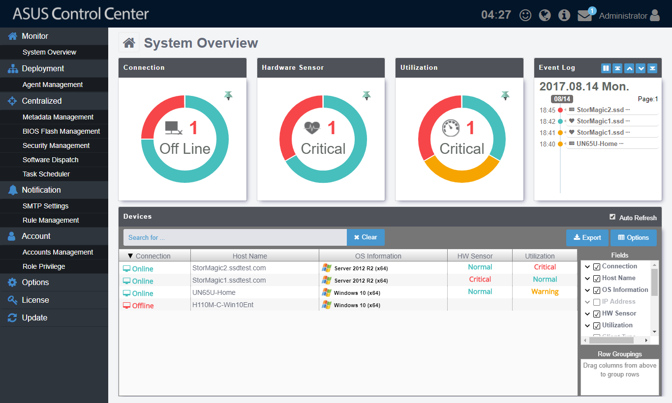 ASUS Control hardware & software monitoring