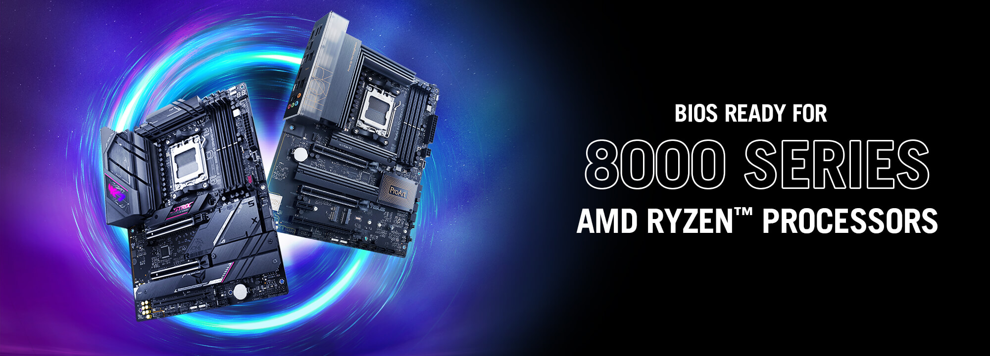Afbeelding twee B650 moederborden met BIOS Ready voor 8000-serie AMD Ryzen™ processors