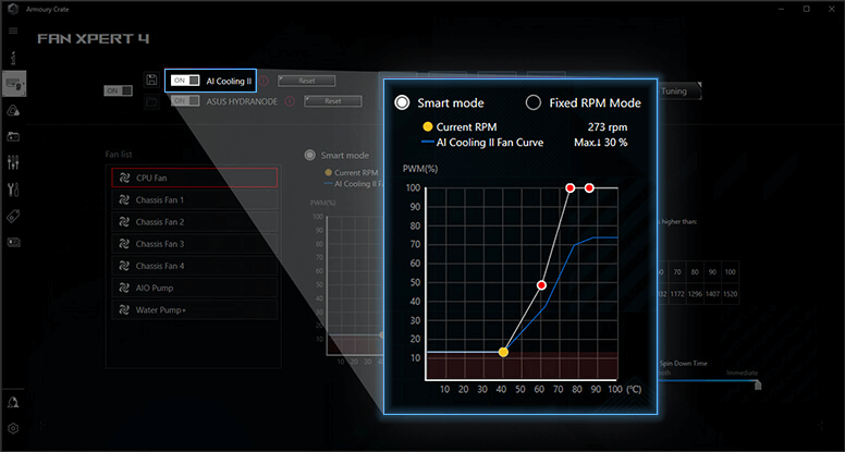 Az ASUS AI Cooling II technológia felhasználói felülete