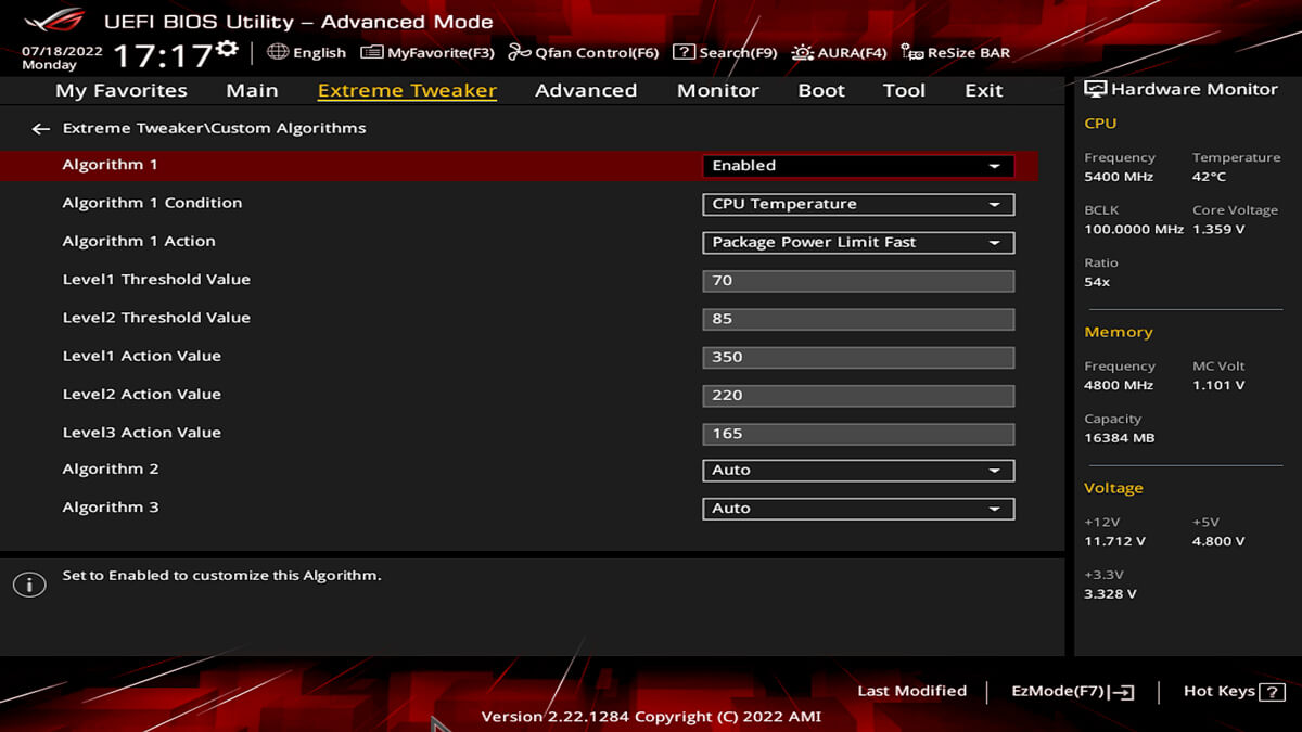 Dit UEFI-voorbeeld toont twee algoritmen voor PPT-configuratie.