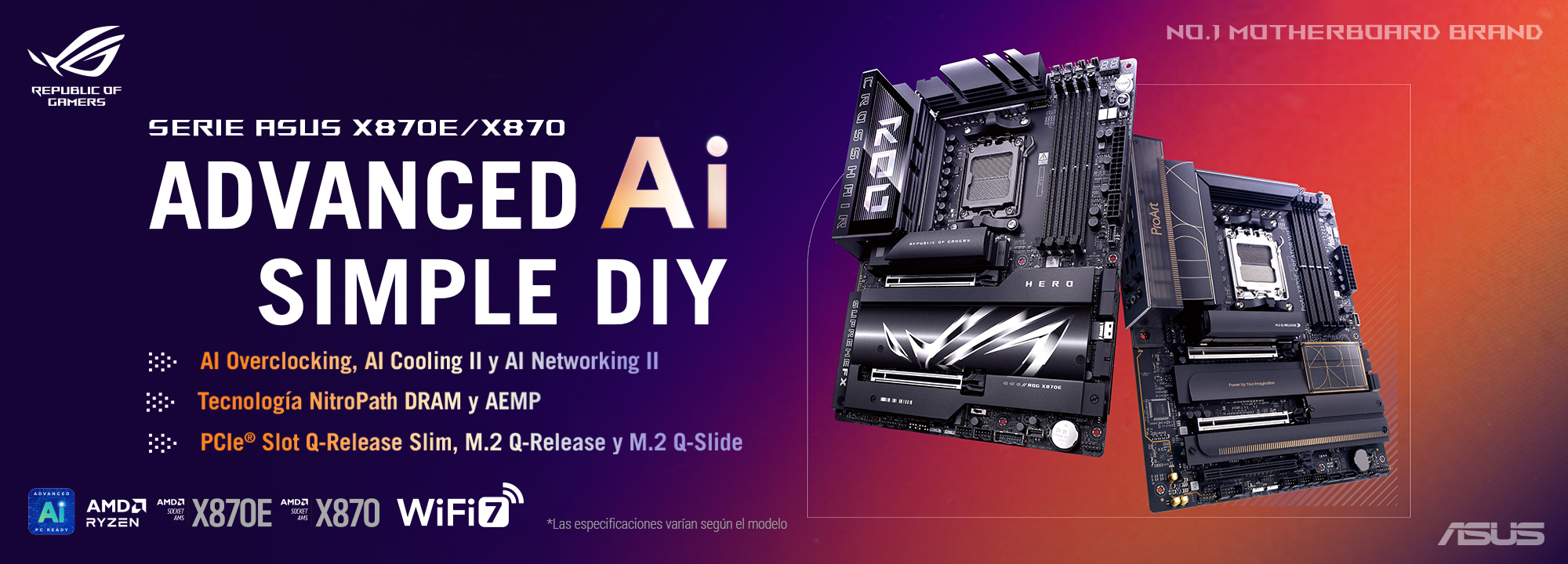 Anuncio de la gama de placas base ASUS X870E/X870