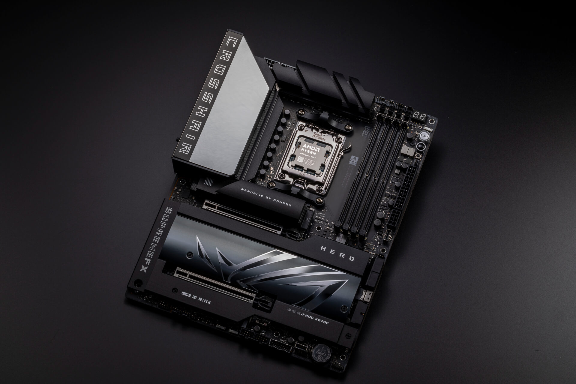 The ROG Crosshair X870E Hero propels the AMD Ryzen 9950X to 7.54GHz and five global first place records banner