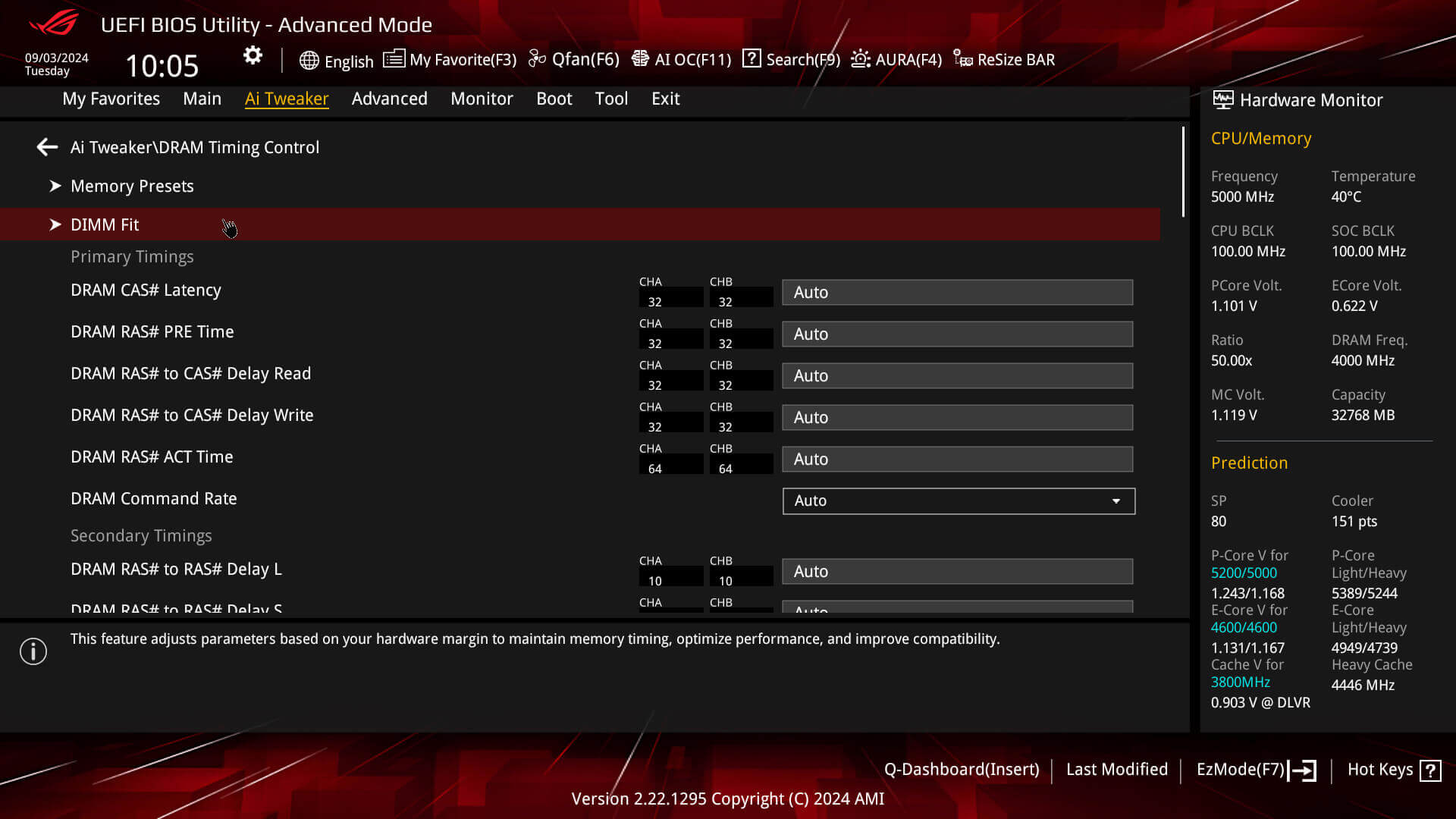 Photo de l’interface utilisateur du BIOS de DIMM Fit