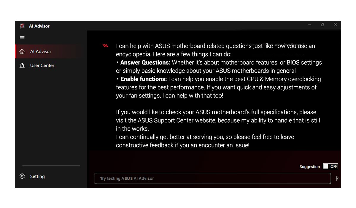 ASUS AI Advisor UI