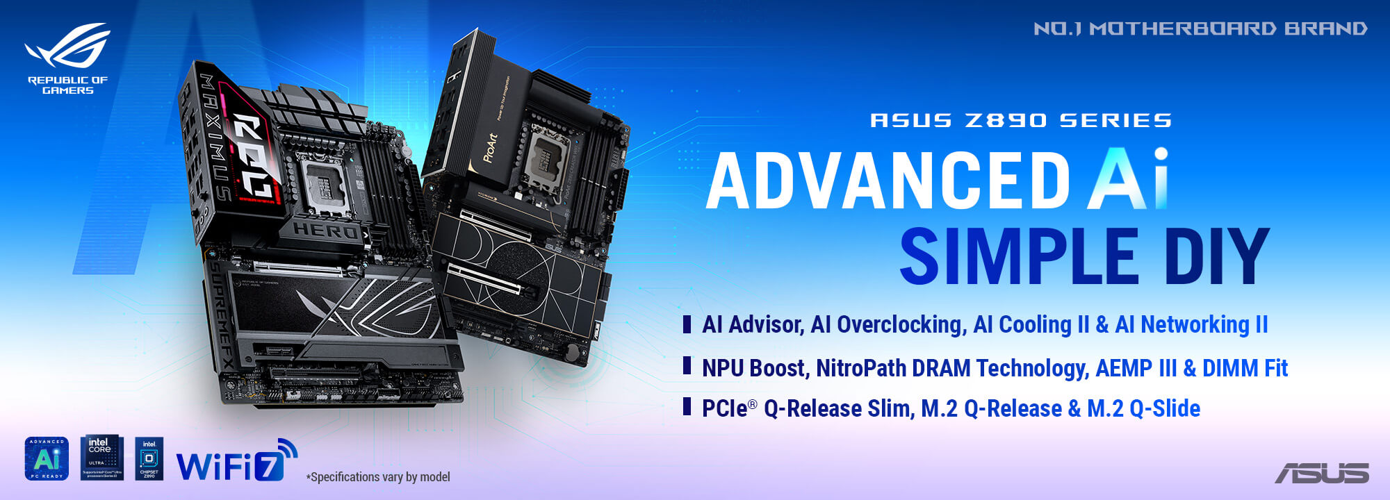 Banner do alinhamento de motherboards ASUS Z890