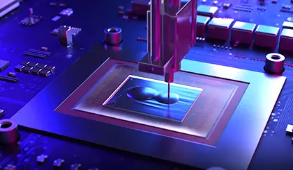 view of liquid metal compound on a cpu