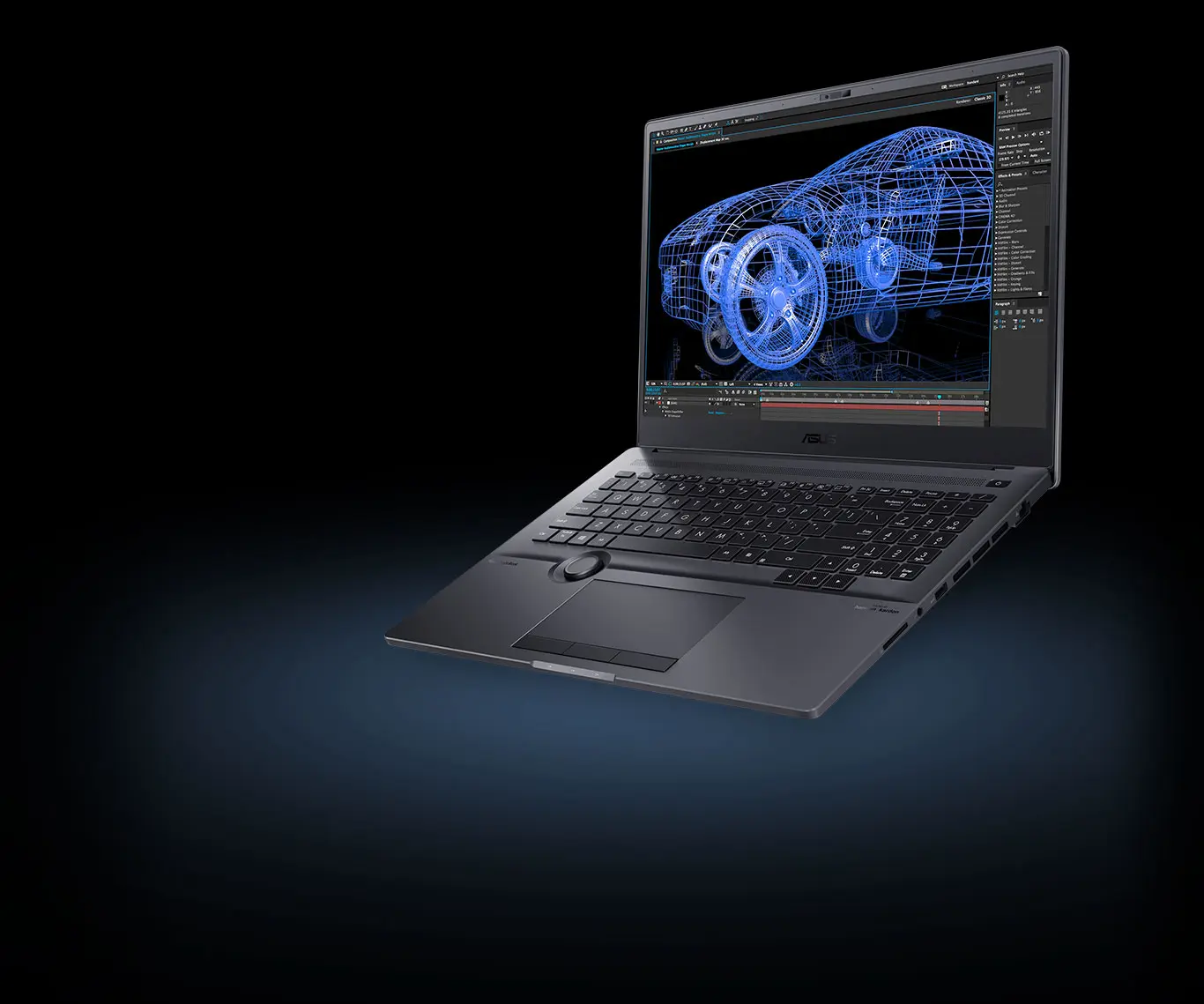 ProArt Studiobook laptop with 3D design software on the screen