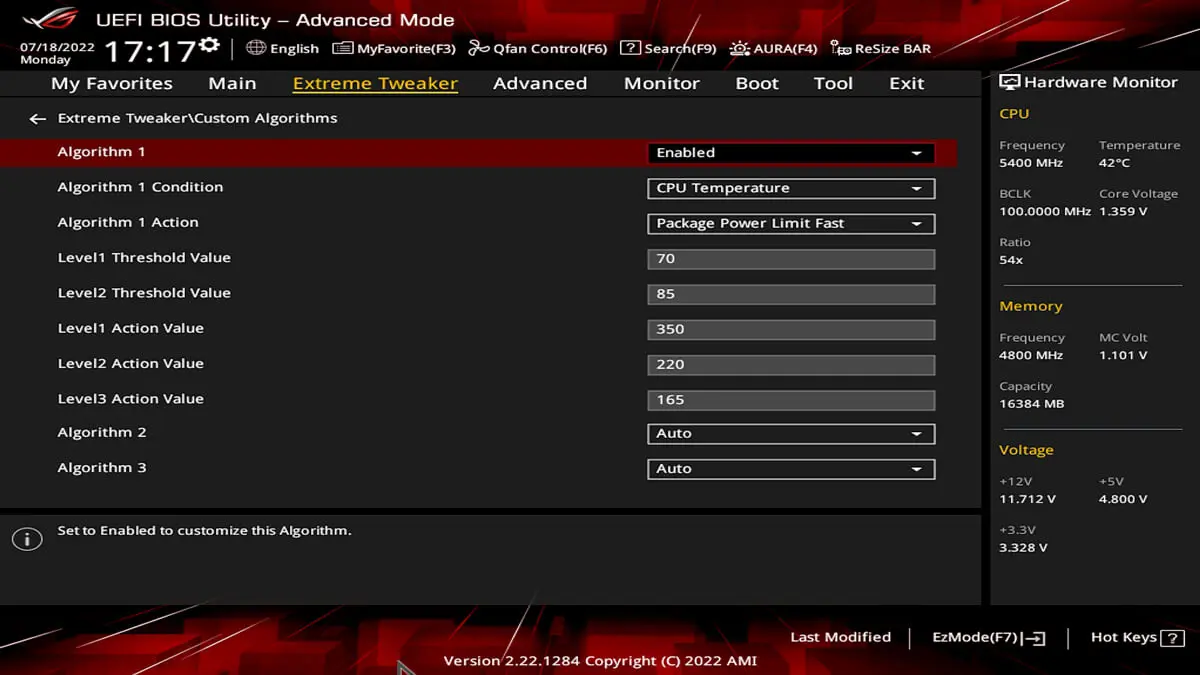 This UEFI example shows two algorithms for PPT configuration.